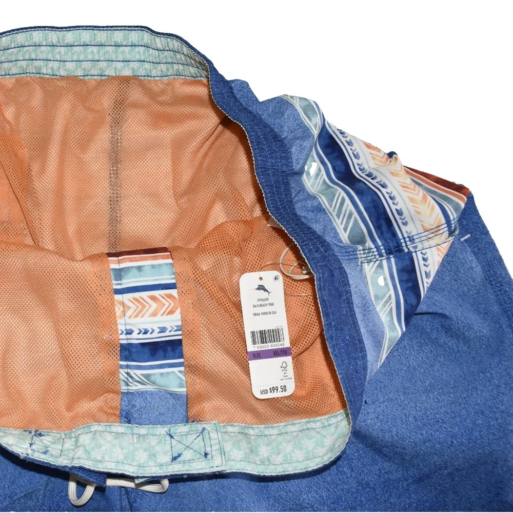 A6 NWT TOMMY BAHAMA Baja Beach Trek Turkish Sea Striped Board Shorts Sz XXL $99